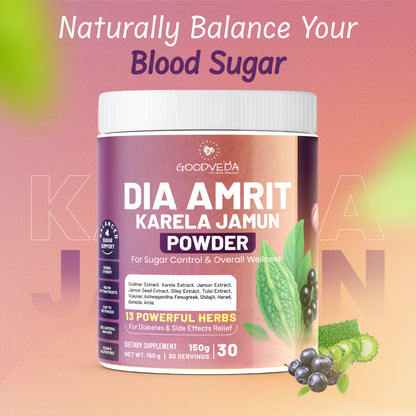 Dia Amrit Karela Jamun Powder Ayurvedic Sugar Control Formula with 13 Potent Herbs