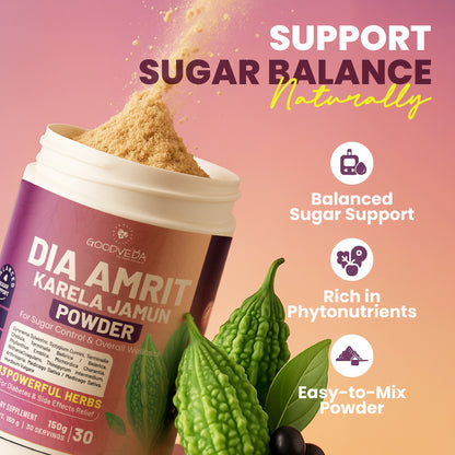 Dia Amrit Karela Jamun Powder Ayurvedic Sugar Control Formula with 13 Potent Herbs