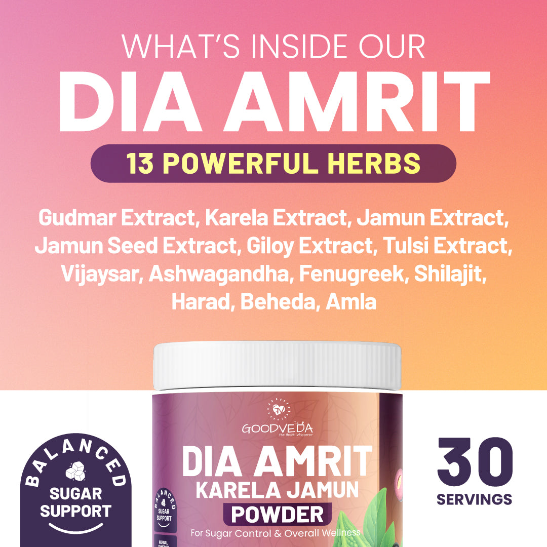 Dia Amrit Karela Jamun Powder Ayurvedic Sugar Control Formula with 13 Potent Herbs